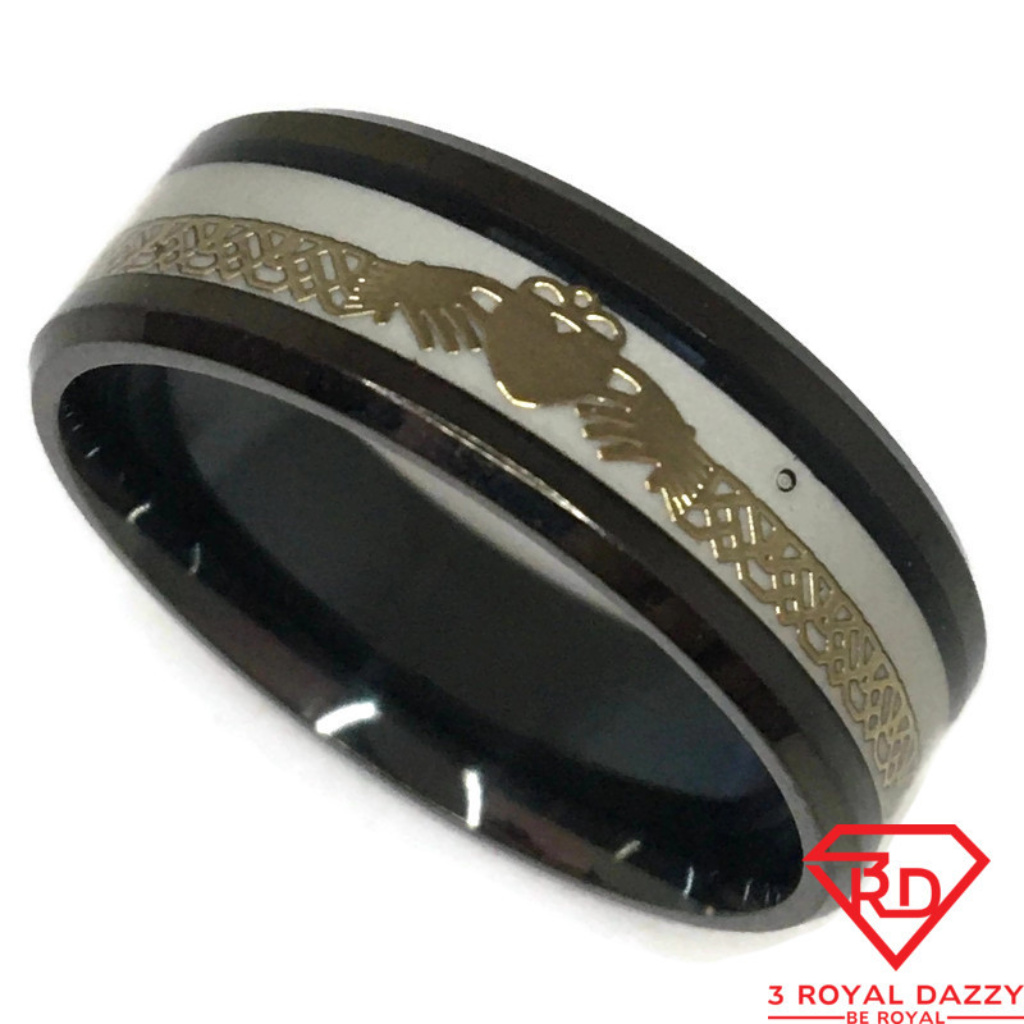 Glow In Dark Claddagh Ring Black Gold Size 12